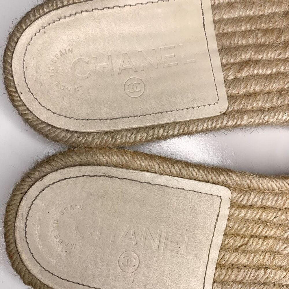 Chanel CC Espadrille Slide Sandals EU 40 US 9-9.5 Ivory Tweed Flat Slip On Logo - Picture 6 of 10